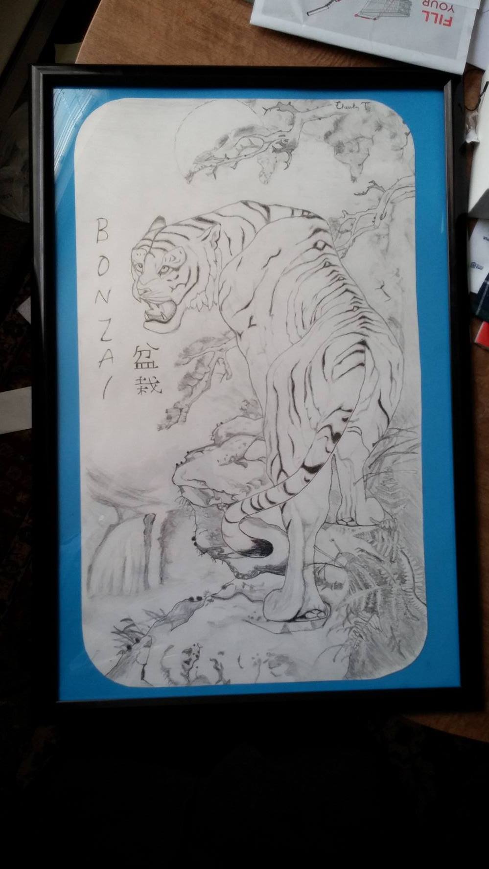 Bonzai Tiger — pencil drawing
